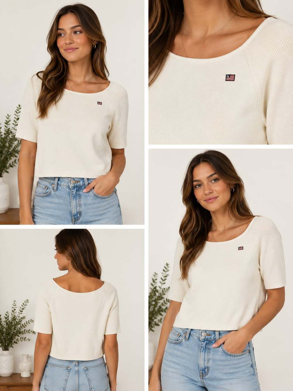 Vintage Polo Jeans Co. Ralph Lauren Knit Top Women’s Large Cream Boatneck Y2K